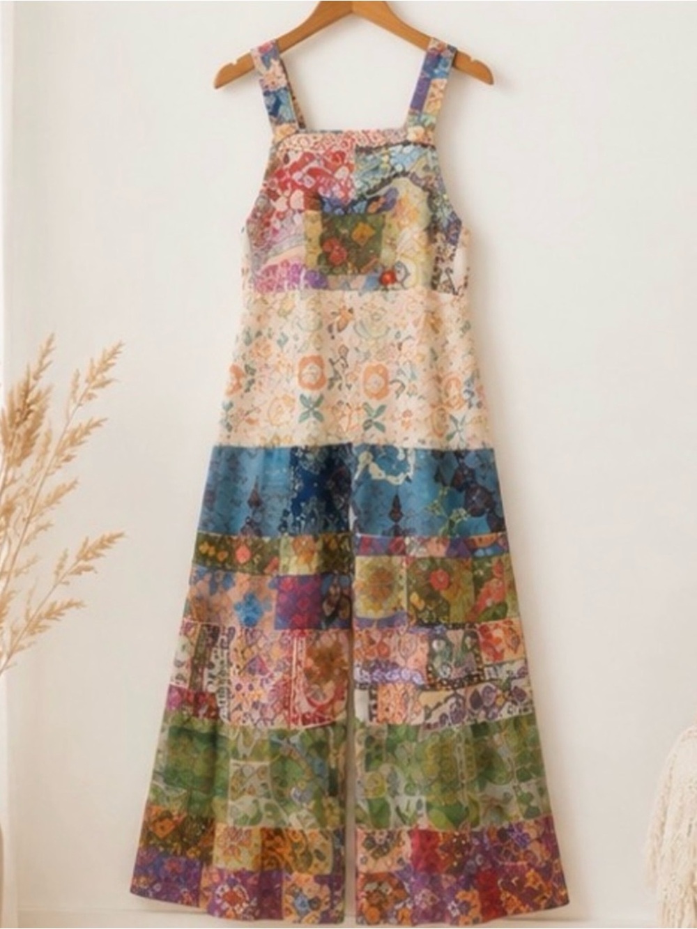 Boho Patchwork Wide-Leg Jumpsuit in Multicolor